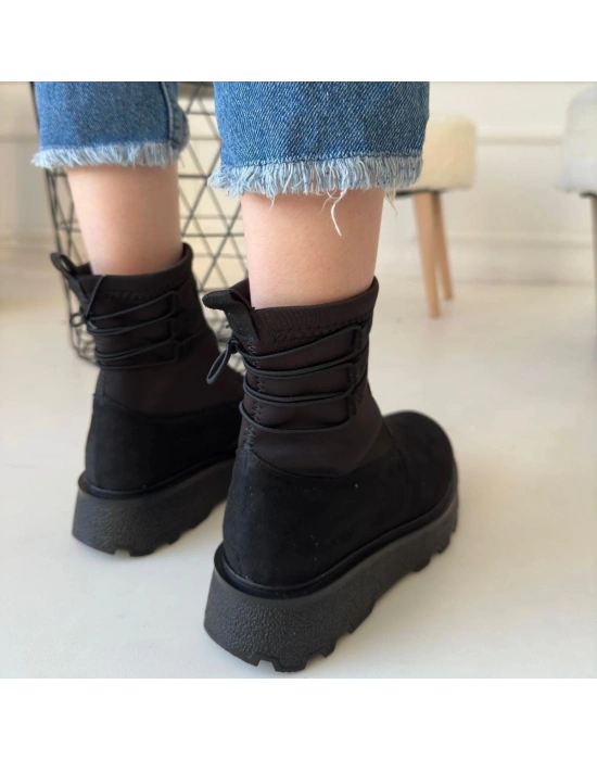 Jety Siyah Süet Bilekten Bağcıklı Bot