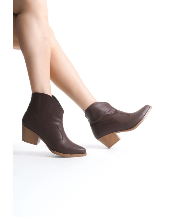 Jilla Kahverengi Cilt Tak Çıkar Topuklu Bot Ve Çizme