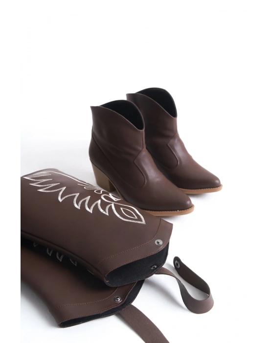 Jilla Kahverengi Cilt Tak Çıkar Topuklu Bot Ve Çizme