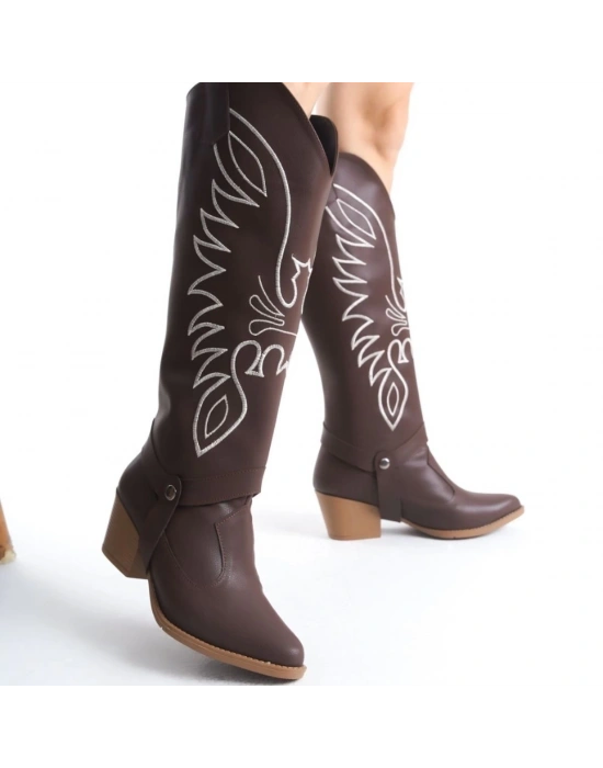 Jilla Kahverengi Cilt Tak Çıkar Topuklu Bot Ve Çizme