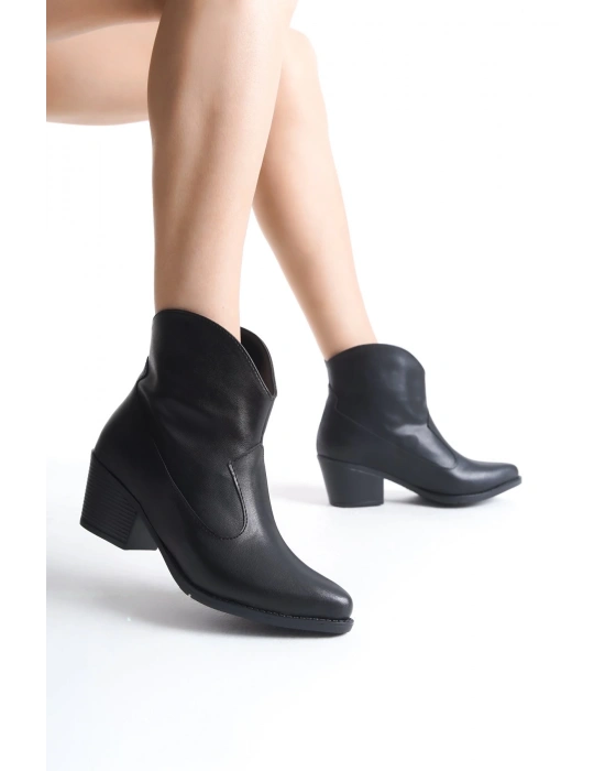 Jilla Siyah Cilt Tak Çıkar Topuklu Bot Ve Çizme