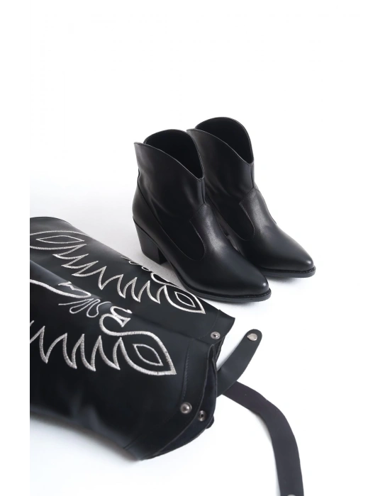 Jilla Siyah Cilt Tak Çıkar Topuklu Bot Ve Çizme