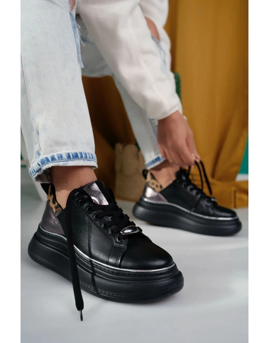 Jista Siyah Cilt Bağcıklı Spor Ayakkabı