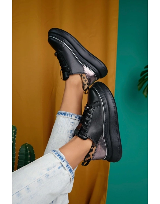 Jista Siyah Cilt Bağcıklı Spor Ayakkabı