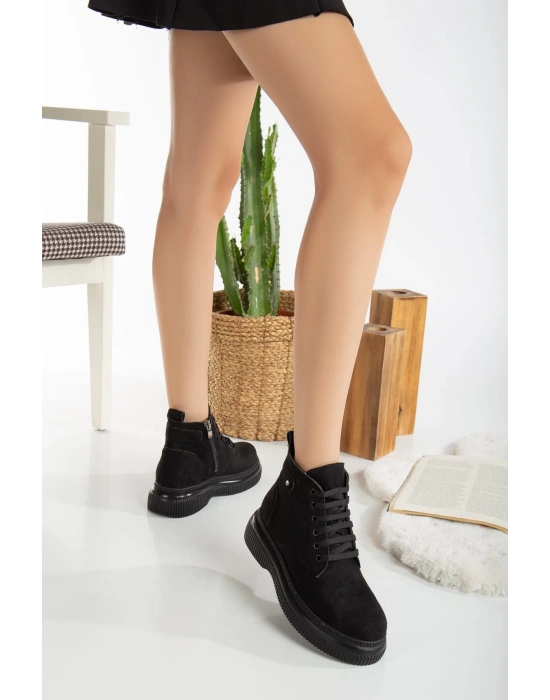 Jiwa Siyah Süet Bağcıklı Bot