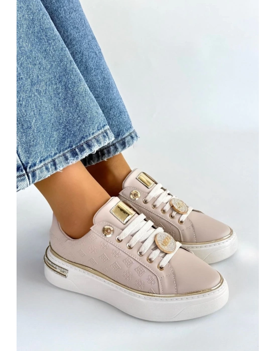 Jlar Bej Cilt Bağcıklı Spor Ayakkabı