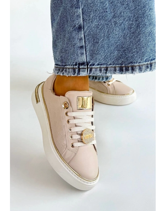 Jlar Bej Cilt Bağcıklı Spor Ayakkabı