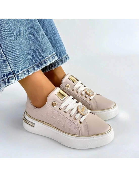 Jlar Bej Cilt Bağcıklı Spor Ayakkabı