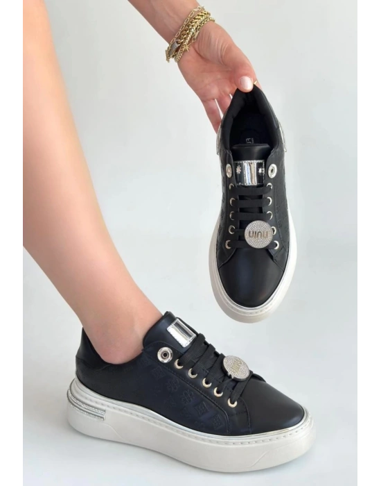 Jlar Siyah Cilt Bağcıklı Spor Ayakkabı