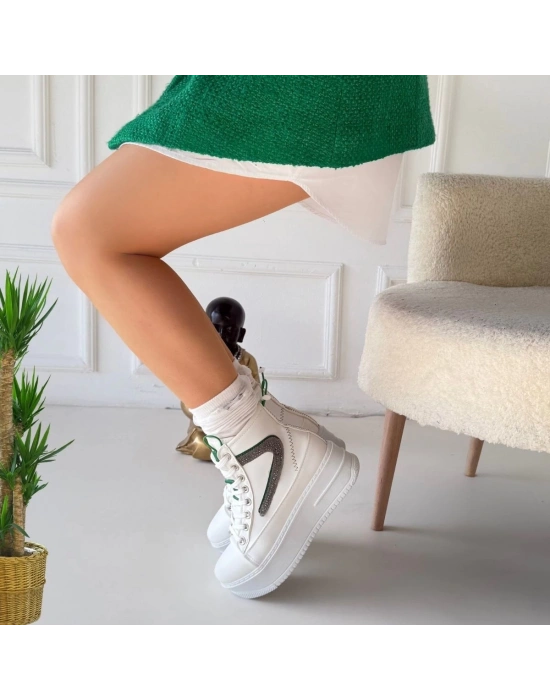 Joila Beyaz Cilt Yeşil Detaylı Bot