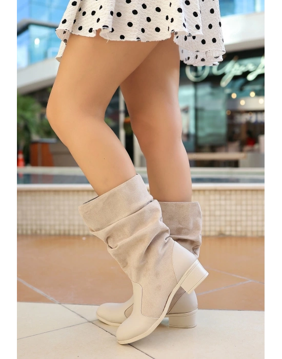 Jolin Bej Cilt Süet Detaylı Çizme