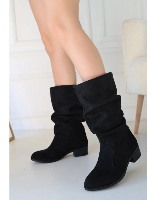 Jolin Siyah Süet Topuklu Çizme