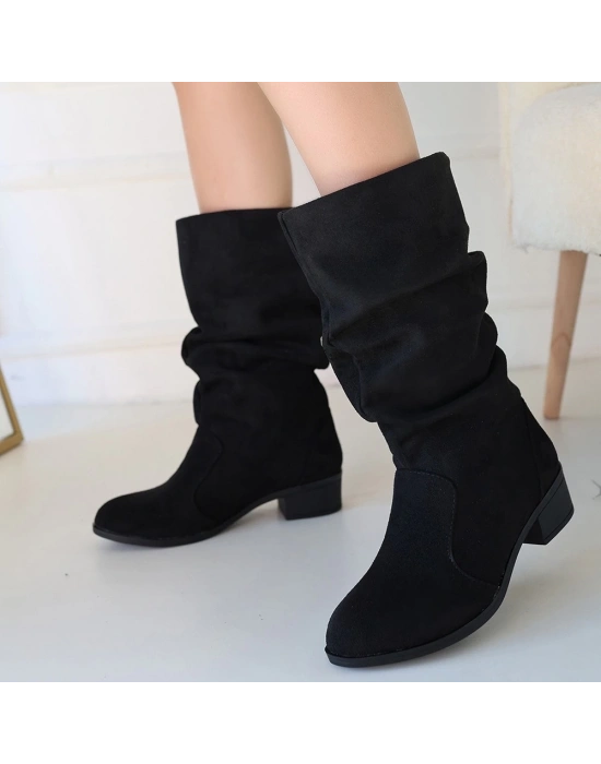 Jolin Siyah Süet Topuklu Çizme