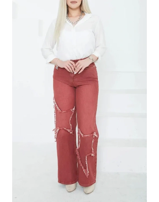 Kadın Yüksel Bel Püskül Detaylı Palazzo Jean Kot Pantolon