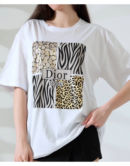 Karma desenli oversize tişört