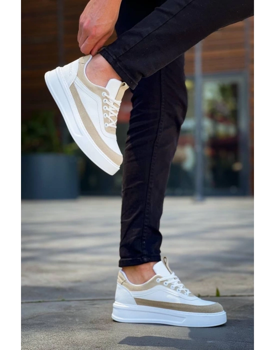 KB-006 Kuback Beyaz Cilt Bej Süet  Yüksek Taban Bağcıklı Günlük Erkek Ayakkabı