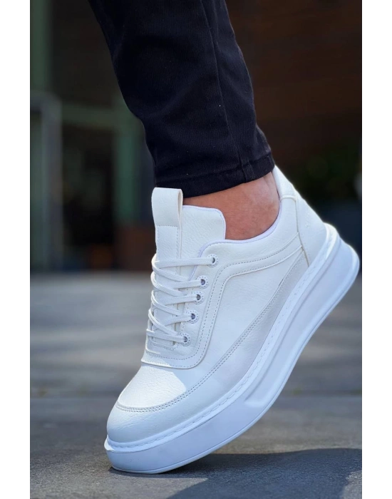 KB-006 Kuback Beyaz Cilt  Yüksek Taban Bağcıklı Günlük Erkek Ayakkabı