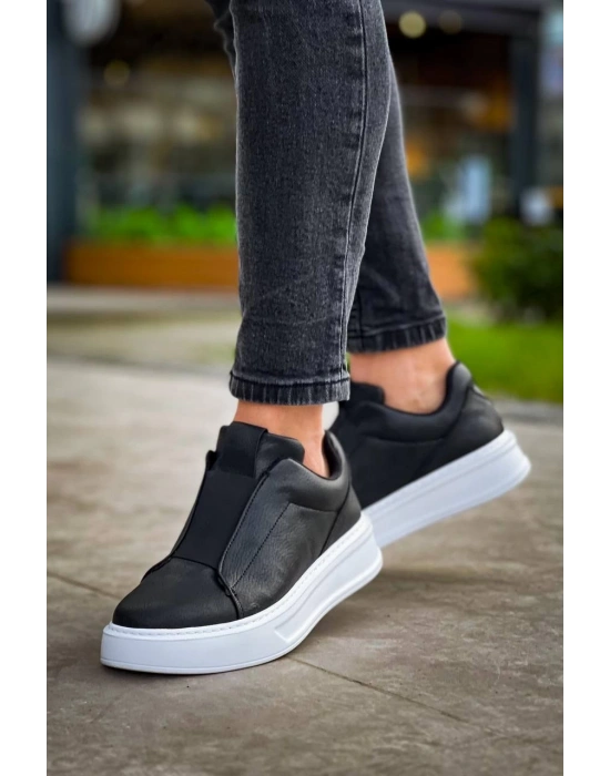 KB-007  Kuback Siyah Beyaz Yüksek Taban Tek Bant Bağcıksız Günlük Erkek Ayakkabı