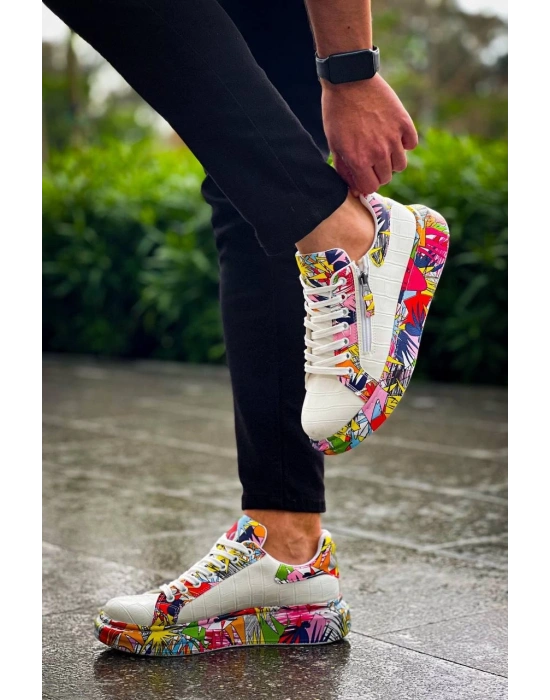 KB-02  Kuback Bağcıklı Crocodile Beyaz Kırmızı Günlük Erkek Ayakkabı