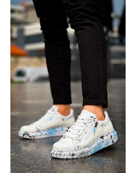 KB-02  Kuback  Bağcıklı Crocodile Beyaz Mavi Günlük Erkek Ayakkabı