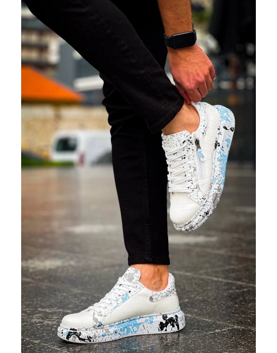 KB-02  Kuback  Bağcıklı Crocodile Beyaz Mavi Günlük Erkek Ayakkabı