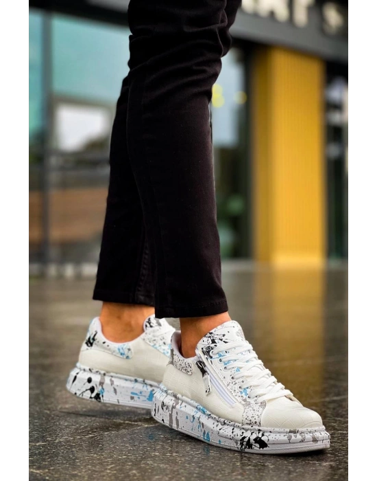 KB-02  Kuback  Bağcıklı Crocodile Beyaz Mavi Günlük Erkek Ayakkabı