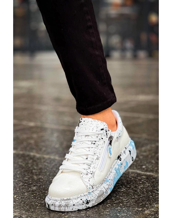 KB-02  Kuback  Bağcıklı Crocodile Beyaz Mavi Günlük Erkek Ayakkabı