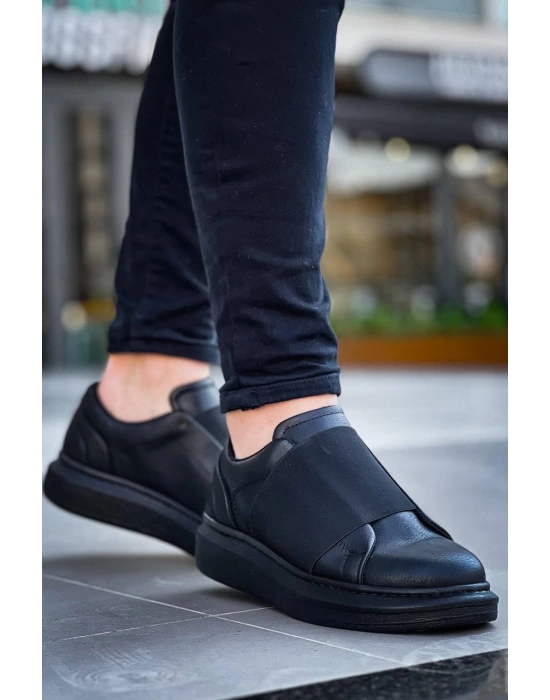 KB-040  Kuback  Siyah Cilt Siyah Yüksek Taban Lastikli Günlük Erkek Ayakkabı