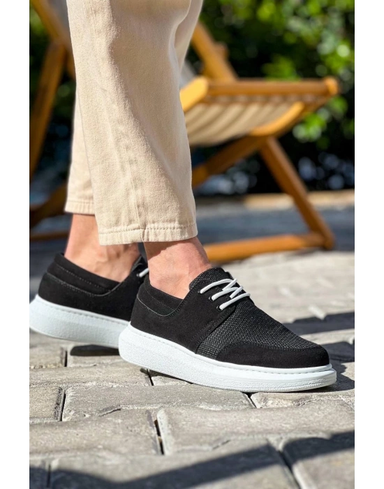 KB-042  Kuback Bağcıklı  Siyah Deri Tozu Beyaz Taban Günlük Erkek Ayakkabı