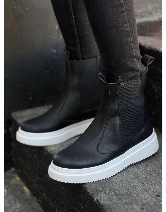 KB-0992  Kuback Siyah Cilt  Yüksek Taban  Lastikli Erkek Bot