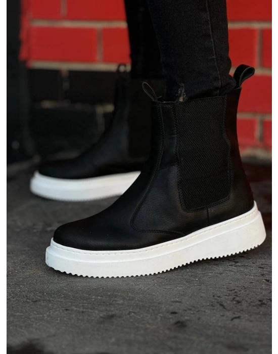 KB-0992  Kuback Siyah Cilt  Yüksek Taban  Lastikli Erkek Bot