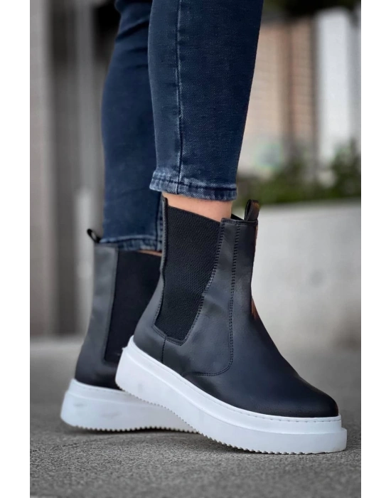 KB-0992  Kuback Siyah Cilt  Yüksek Taban  Lastikli Erkek Bot