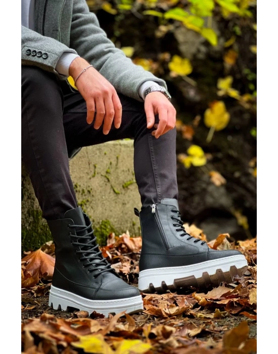 KB-0993 Kuback Siyah Cilt Beyaz Yüksek Taban Postal Bot