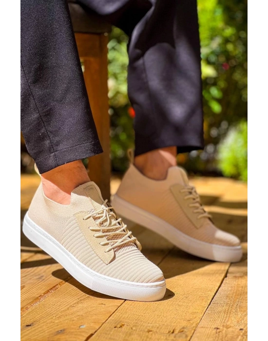 KB-110  Kuback Bej Triko Yüksek Taban Bağcıklı Günlük Erkek Ayakkabı