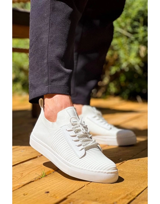 KB-110  Kuback Beyaz Triko Yüksek Taban Bağcıklı Günlük Erkek Ayakkabı
