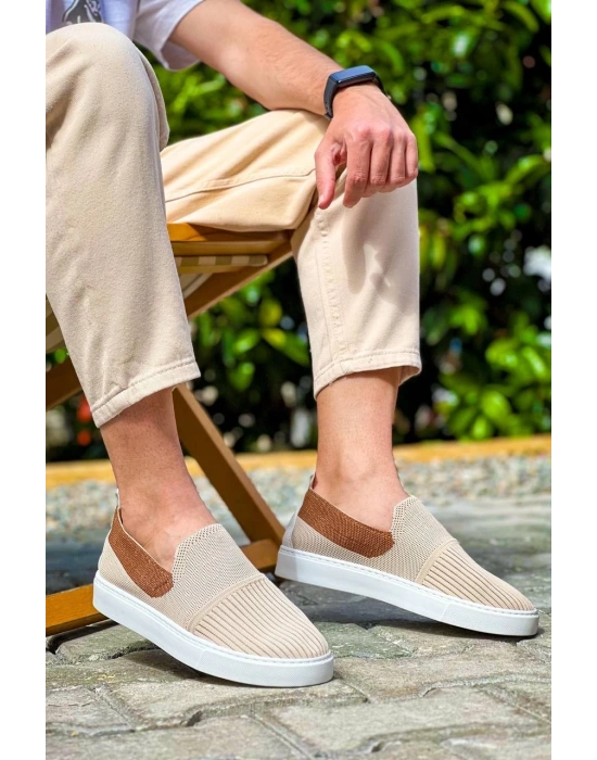 KB-114  Kuback Bej Taba Triko Yüksek Taban Bağcıksız Günlük Erkek Ayakkabı