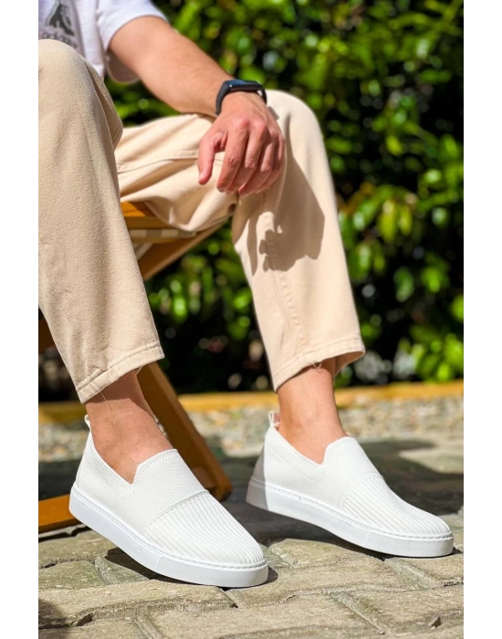 KB-114  Kuback Beyaz Triko Yüksek Taban Bağcıksız Günlük Erkek Ayakkabı