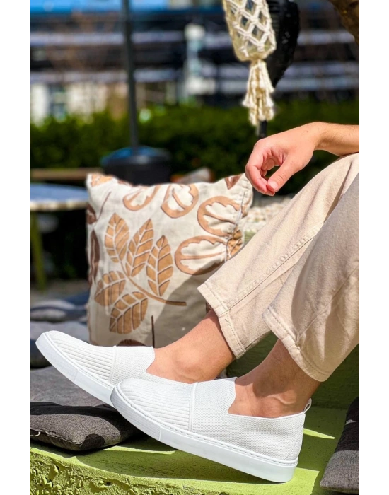 KB-114  Kuback Beyaz Triko Yüksek Taban Bağcıksız Günlük Erkek Ayakkabı