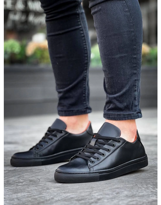 KB-122  Kuback Siyah Cilt Siyah Yüksek Taban Bağcıklı Günlük Erkek Ayakkabı