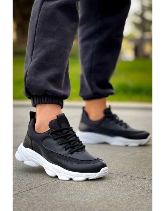 KB-707  Kuback Siyah Cilt Yüksek Taban Bağcıklı Günlük Erkek Ayakkabı