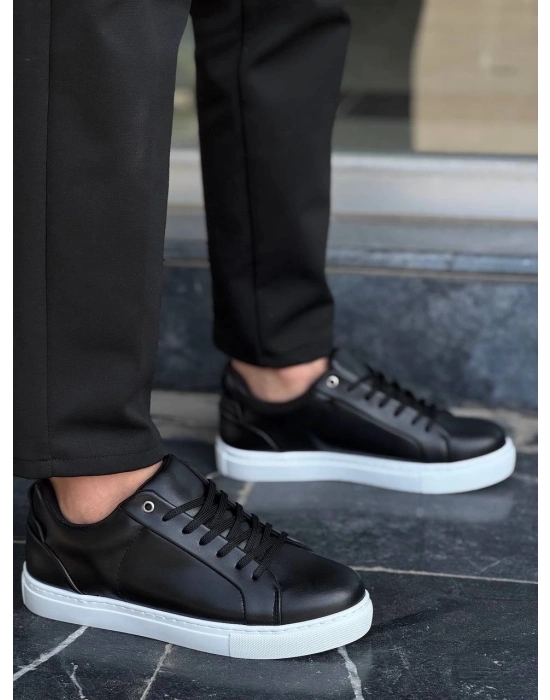 KB-BX1  Kuback Siyah Cilt Yüksek Beyaz Taban Günlük Erkek Ayakkabı