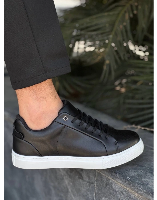 KB-BX1  Kuback Siyah Cilt Yüksek Beyaz Taban Günlük Erkek Ayakkabı