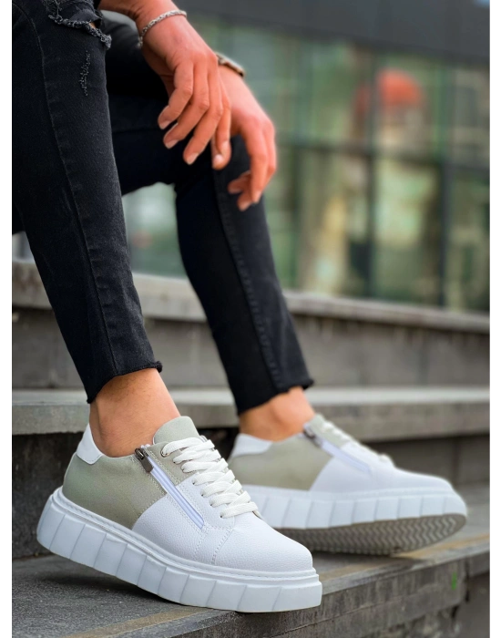 KB-X155 Kuback Beyaz Cilt Gri Süet Detaylı Beyaz Yüksek Taban Günlük Spor Ayakkabı