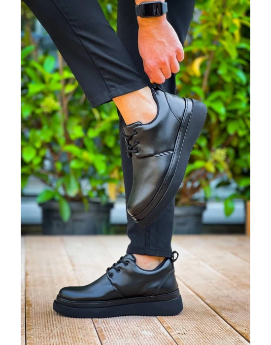 KB-X3  Kuback Siyah Cilt Siyah Taban Bağcıklı  Günlük Erkek  Ayakkabı