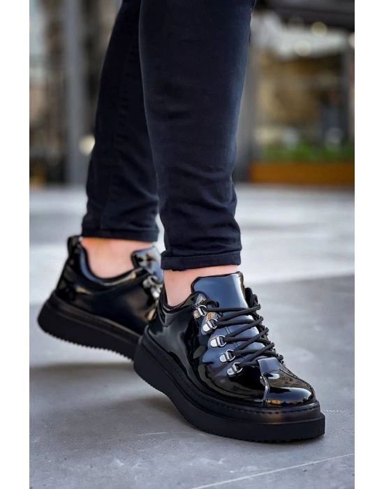 KB-X4  Kuback Siyah Rugan Siyah Yüksek Taban Bağcıklı Günlük Erkek Ayakkabı