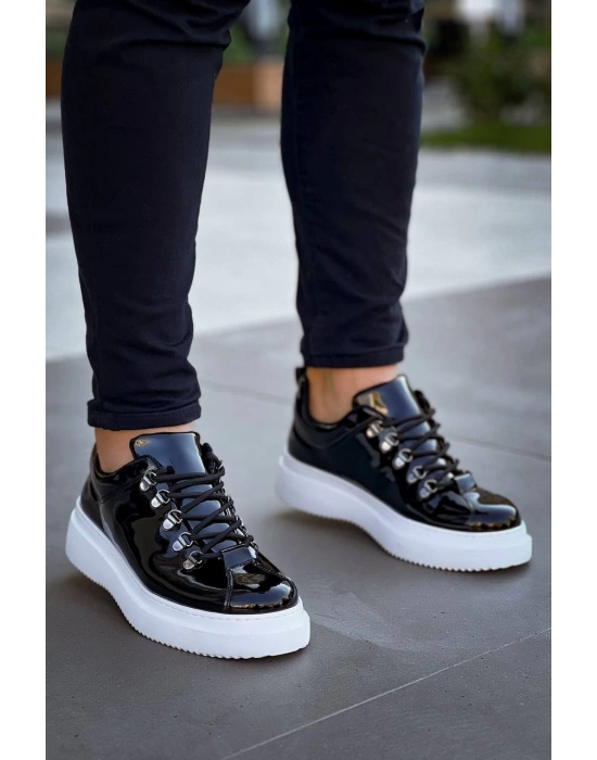 KB-X4  Kuback Siyah Rugan Yüksek Taban Bağcıklı Günlük Erkek Ayakkabı