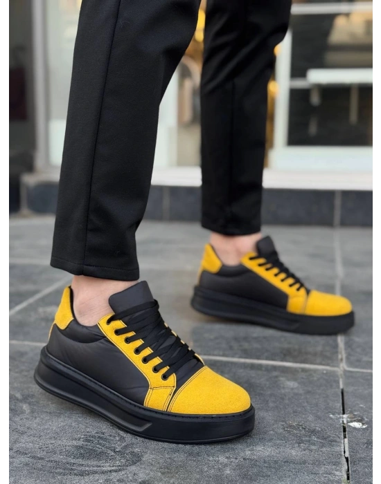 KB-X46 Kuback Siyah Sarı Yüksek Siyah Taban Günlük Spor Ayakkabı