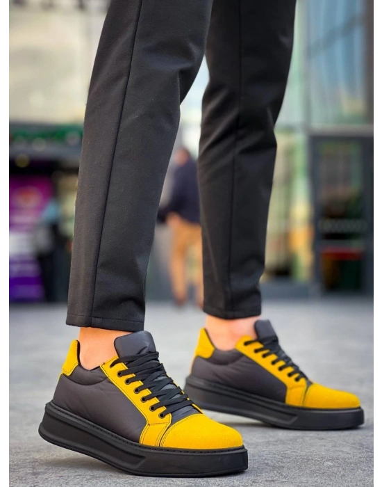 KB-X46 Kuback Siyah Sarı Yüksek Siyah Taban Günlük Spor Ayakkabı