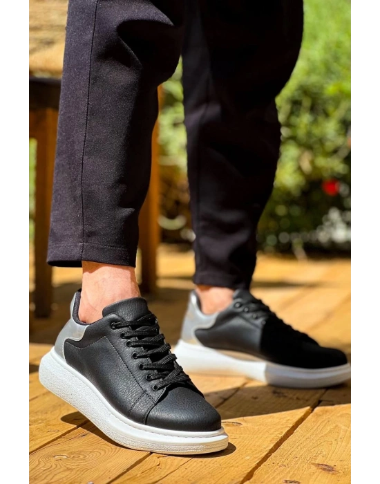 KB-X500  Kuback  Siyah Gümüş Yüksek Taban Bağcıklı Günlük Erkek Ayakkabı