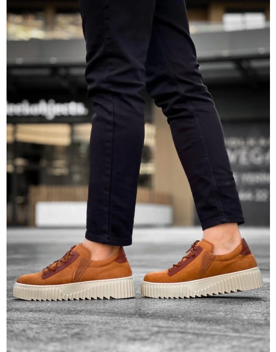 KB-X502  Kuback Taba Süet Yüksek Bej Taban Bağcık Detaylı Lastikli Günlük Erkek Ayakkabı